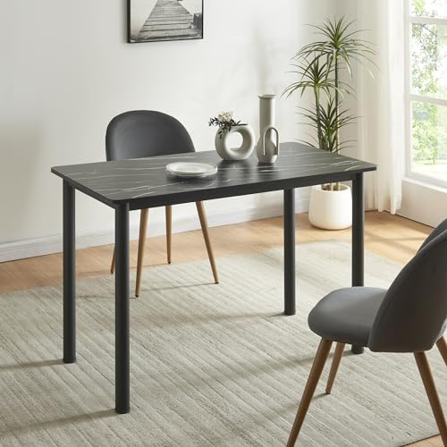 [en.casa] Mesa de Comedor Tammela Rectangular Mesa de Cocina Oficina para 4 Personas Resistente a Arañazos Patas de Acero Tablero de MDF Revestida de Melamina 120 x 60 x 75 cm - Mármol Negro