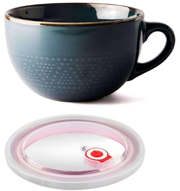 Grand Bol à Soupe en Céramique, Tasse à Café Tasse à Soupe avec Couvercle Et Poignée Bols à Salade pour Céréales Lait Dessert Avoine Bol De Ramen, Micro-ondes-D-700ml/23.6oz