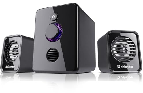 Defender® V12 PC Lautsprecher mit Subwoofer – 2.1 Soundsystem, 11W Leistung, 3,5 mm AUX, USB-Stromversorgung, LED-Lautstärkeregler, Kompatibel mit PC, Laptop, Konsole, Smartphone & Tablet
