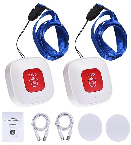 Fesjoy Pulsante di chiamata di emergenza WiFi Mini pulsante di emergenza portatile Cercapersone WiFi wireless ricaricabile Supporto pulsante di avviso infermiera Spinta di allarme Wi-Fi 2.4G Condivisa