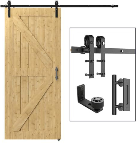 LTIYITL 6.6FT/200CM Sliding Door Hardware Heavy Duty Barn Door Sliding Kit Full Set Contains Door Handle and Floor Guide