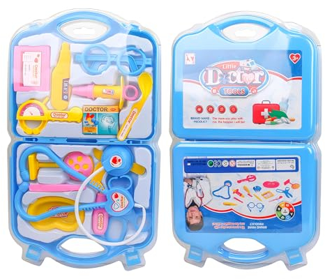 15 Pcs Doctors Set for Kids, Pretend Role Play Medical Toy with Real Stethoscope, Carry Case Play Set Doctors Kit Educational Set for Toddlers Kids Boys Girls (Blue)