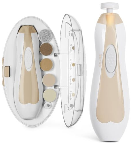 haakaa Elektrischer Baby-Nagelknipser, Baby-Nagelfeilen-Set mit 6 Schleifkopf und LED-Licht für Neugeborene, Kleinkinder Oder Erwachsene, khaki