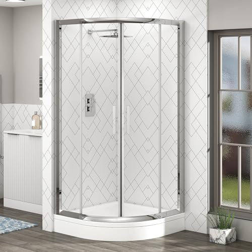 800 x 800 mm Quadrant Shower Enclosure with High Rise Tray Double Sliding Cubicle Door 6mm Safety Tempered Glass