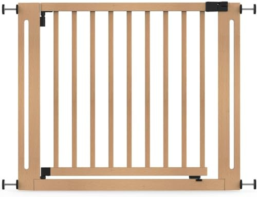 Safetots Wooden Elegance Safety Gate, Natural, 95cm - 103cm, Pressure Fit, 73cm Extra Wide Doorway, One Piece Extra Wide Gate for Stairs, Hallways and Doors, Stylish Design Easy Installation