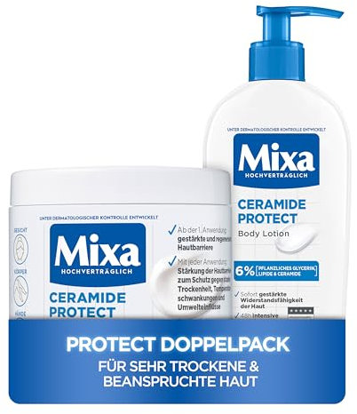 Mixa Ceramide Doppelpack: 2er Pack | Hautstärkende Creme (400ml) + Feuchtigkeitsspendende Bodylotion (250ml) |Mit Glycerin, Squalan & Ceramide | Für sehr trockene & beanspruchte Haut