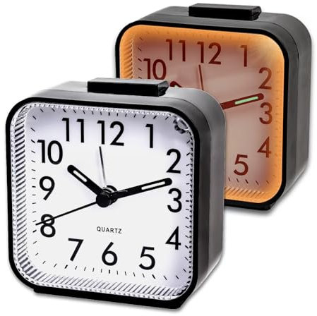 CIMOYBAI 2 Stücke Wecker Analog Ohne Ticken, Schwarz Wecker mit Licht, Batteriebetrieben, Schlummerfunktion, Tragbarer Wecker, Leuchtendes Display, Leise Klein Reisewecker für Tiefschläfer