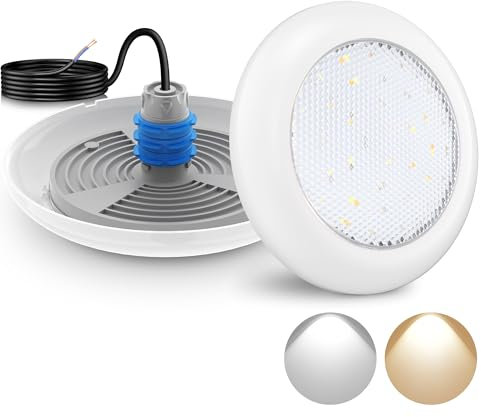 LyLmLe Proiettore LED Piscina con Filettatura 1 1/2, 18W Lampade Piscina Bianco Selezionabile 3000K & 6000K, Ø 242mm, 12V AC IP68 Impermeabile Subacquee Luci per Piscinas Cemento