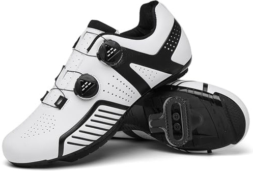 PENXZT Scarpe ciclistiche MTB Maschile Uomo Scarpe per Mountain Bike compatibili con tacchette SPD a 2 bulloni All'aperto per Bici,Bianca,41 EU