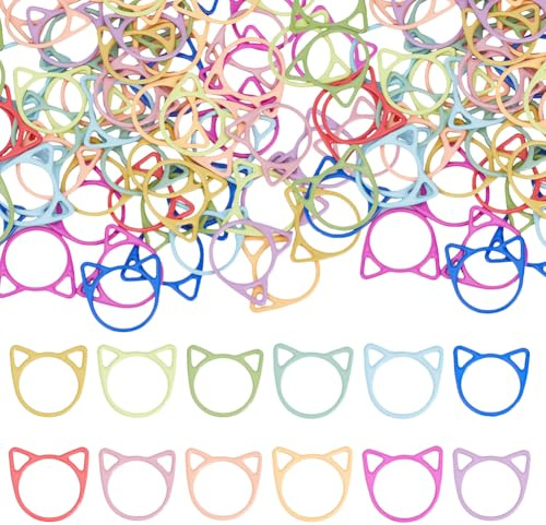 Hobbspring 96 marcadores de punto en forma de cabeza de gato, 12 colores para hornear, hierro pintado, marcadores de punto multicolores, ganchillo, herramienta para tejer a mano, clip de aguja