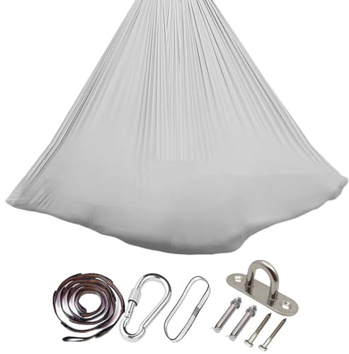 Set de Hamaca de Yoga Aéreo de 150x280 cm, YogaSwing Antigravedad, capacidad de 200 kg, columpio en forma de nido para ejercicios en interiores, Hamaca de Yoga, columpio de yoga con herrajes (Gris)