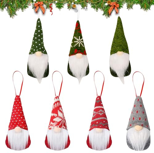 EDLMKM 7 Pcs Christmas Ornament Decorations, Christmas Gnomes Hanging Ornaments, Gnome Handmade Plush Santa Elves Christmas Tree Hanging Decorations Xmas Decoration (Green)