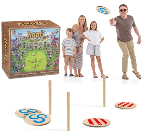 Grasshopper Games Kapti trädgårdsspel, 100% FSC träskiva kastspel för barn och familjer, gigantisk gräsmatta kastande festspel med skivor och insatser, aktiv trädgård och strand kastspel