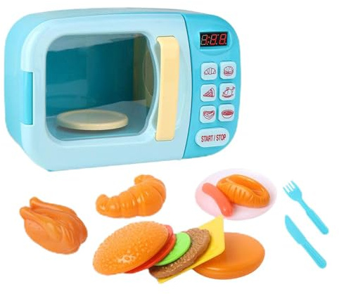 mophrati Juego de Cocina Infantil, electrodomésticos de Cocina, Juego Interactivo, microondas, Accesorios de realistas para niños, Comida Falsa para bebés, , Azul , 13 Piezas