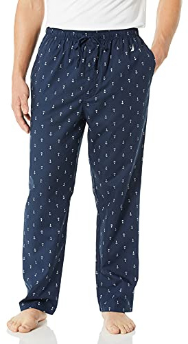 Nautica Men's Soft Woven 100% Cotton Elastic Waistband Sleep Pajama Pant, Dark Blue, Small