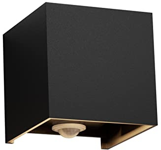 Klighten 12 W utomhu med rörelsedetektor, svart | Vägglampa för utomhusbruk med rörelsedetektor justerbar ljusstråle, utomhu upp utomhus/inomhus, IP65, varm vit 2700 K