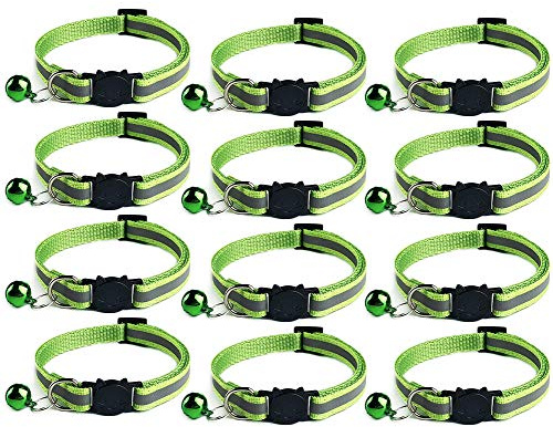 Tafeiya 12x Reflective Design Adjustable Cat Collars More Safety Quick Release Safety Buckle with Bell (Light Green)