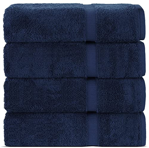 Chakir Turkish Linens Toallas turcas 100% algodón de Calidad de Hotel y SPA, Suaves y absorbentes (Toallas de baño de 4 Piezas, Azul Marino)