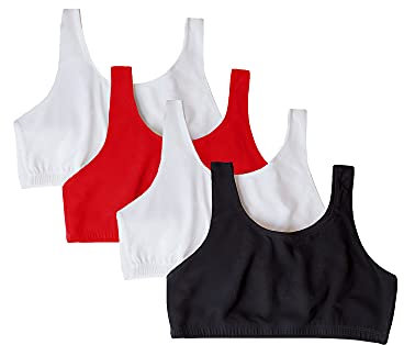 Fruit of the Loom Women's Built Up Tank Style Sports Bra, Black/White/White/Red 4-Pack, 50