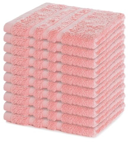 Lavea® 10-pack tvättlappar 30x30 cm i 100% bomullsfrotté – Ansiktsservetter och gästhanddukar, mjuka och absorberande – För barn, smink, hem och resa – Pastellrosa