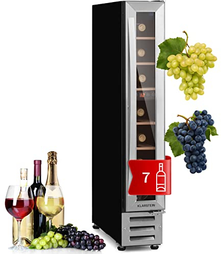 KLARSTEIN Vinovilla Cave a Vin Encastrable, Armoire Vin, à une Zone, Caves de Vieillissement pour Bouteilles Prosecco, Ecran Tactile, Mini frigo 5-22°C, 20L, 7 Argent