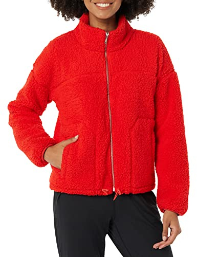 Amazon Essentials Women's Long Sleeve Fleece Zip-Up Sherpa Lined Jacket with Stand Neck, Poppy Red, XX-Large