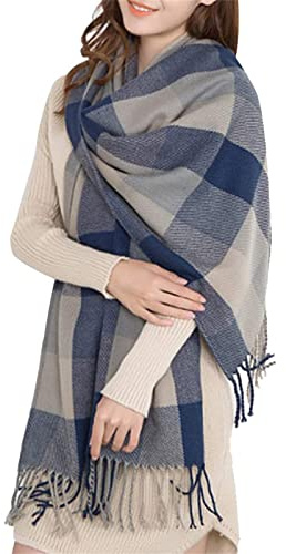 Chalier Fashion Winter Ladies Scarves Shawl Oversized Ladies Tartan Checked Scarf Blanket Christmas Gifts for Women
