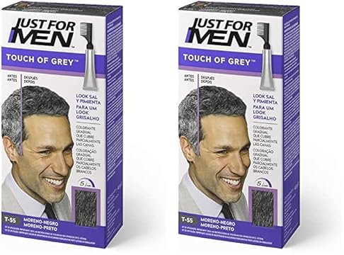 Just For Men Touch Of Grey, Tinte Pelo Hombre Negro, Reduce Parcialmente Las Canas, Con Aplicador, Sin Amoníaco Ni Peróxido - T55 (Paquete de 2)