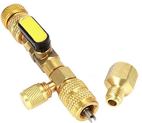 Outil de Retrait de Valve Schrader, Outil de Retrait de Noyau de Valve avec Connecteur, Outil de Retrait de Noyau de Valve en Laiton doré pour Le Démontage de CVC AC Schrader