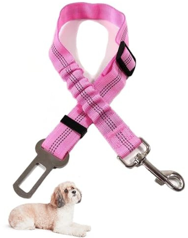 Dog Seat Belts for Cars Dogs Car Harness Pets Car Safety Belt Elastic Buckle Dog Cars Harness Adjustable Dog Seat Belt Nylon Pet Safety Belts for Dogs Cats and Pets (Pink)