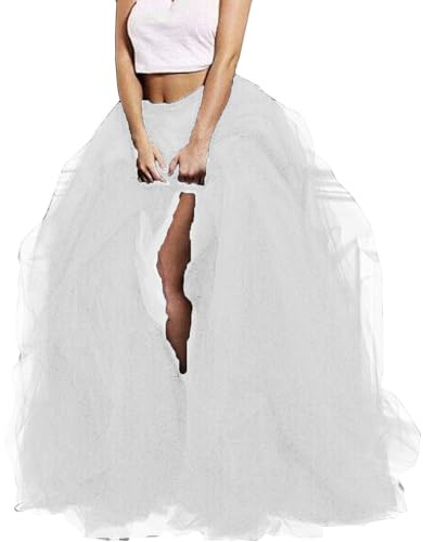 Edhomenn Falda Larga de Tul para Mujer, Talle Alto, Media Falda de Malla con Abertura Frontal, Falda Acampanada, Princesa, Blanco, Talla Única