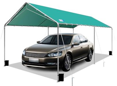 Carport Canopy 10'x20' Heavy Duty Carport, Waterproof & UV Protected Garage Top Tarp Shelter Cover with Reinforced Steel Cables, Outdoor Portable Garage for Car, Boat Tent, Green