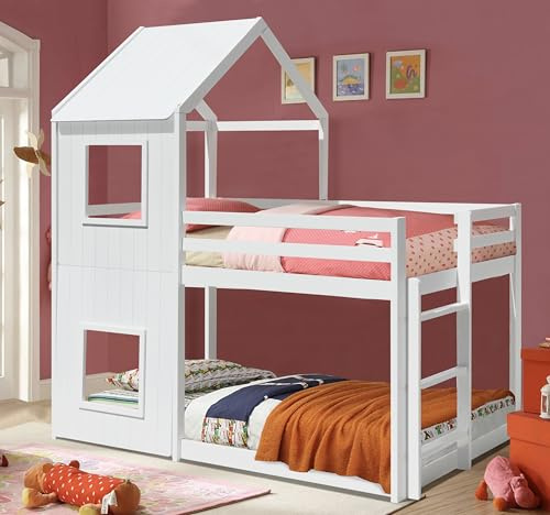 Comfy Living 3ft House Bunk Bed in Grey, White or Caramel, (No Matresses, White)