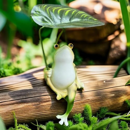 Jolie statue de jardin grenouille assise, grenouille en résine tenant des feuilles, parapluie, décoration d'extérieur pour patio, cour, pelouse, porche, étang, décoration cadeau