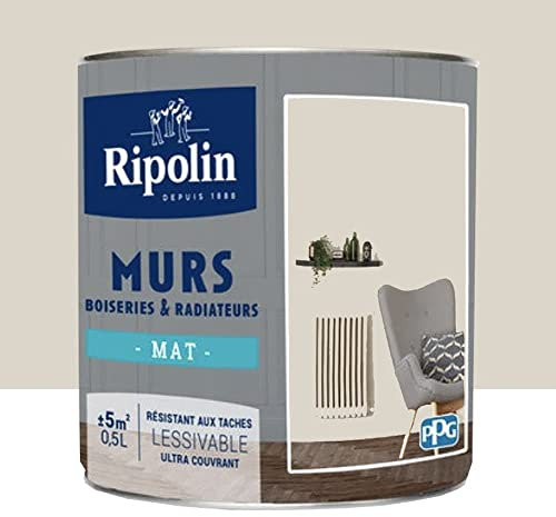 RIPOLIN Peinture Murs, Boiseries, Radiateurs Mat Beige glaise 0,5 L