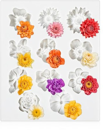 JJUNW Moule en silicone en forme de fleurs 3D - Moule en silicone - 11 types de bougies - Moule en résine époxy - Moule 3D pour savon, bougies, gâteaux - Gris