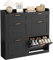 KIMENICH Schuhschrank mit 4 Klappen, Schuhkipper Schmal, Schuhschrank mit 2 Schubladen, Trennwand Verstellbar, für 16-24 Paar Schuhe, Flur, Portale, 24 x 100 x 103 cm, Schwarz