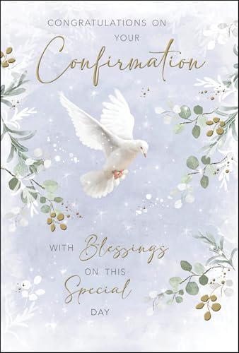 Jonny Javelin Confirmation Day Congratulations Card for Men or Boys - Confirmation Congratulations Card with White Dove Design and Embossed Foil Details
