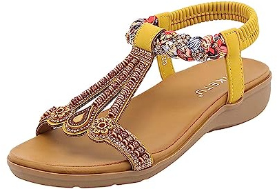 Sandals for Women T-Strap Sandals Bohemian Shoes Ladies Walking Sandals Wide Fit Wedge Sliders Ladies Sandals for Plantar Fasciitis Orthopedic Shoes Cushion Walk Sandals Summer Shoes