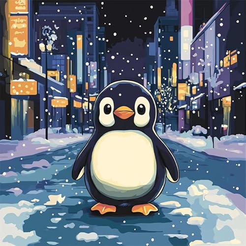 Kit di cuscini per gancio di chiusura per adulti, pinguino delle strade, tappeti fai da te, kit di fabbricazione del cuscino, motivo colorato, tela stampata, federa, kit di decorazione di 43 x 43 cm
