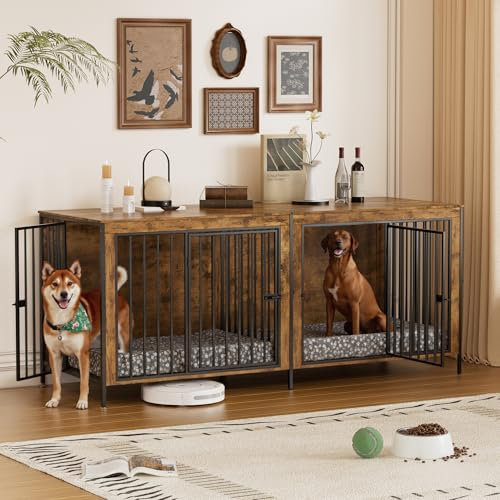 Hundekäfig für Zuhause, 200CM Hundehüttenmöbel für 2 Hunde Extra groß Hundebox für Zuhause XXL Stabile Hundehütte mit Trennwand Moderne Hundehaus Indoor 4 Türen für große Hunde, bis zu 100KG