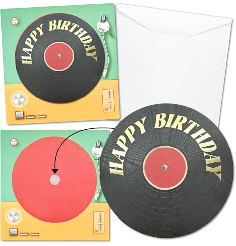Teyomi Vinyl Record Birthday Card, Funny Greeting Card with Velcro, Golden Happy Birthday Card with Envelope,Vintage Sweet Gift for Men,Women,Boyfriend,Girlfriend,Dad,Mom, Large 5x5 inch, Blank Inside
