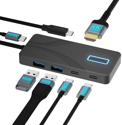 SABRENT USB C Hub 5-in-1 with 4K@60Hz HDMI, 10Gbps USB 3.2 Ports (2x USB-A, 2x USB-C), 100W Power Delivery, Portable Docking Station for Laptops, Tablets & Smartphones (HB-TG5P)
