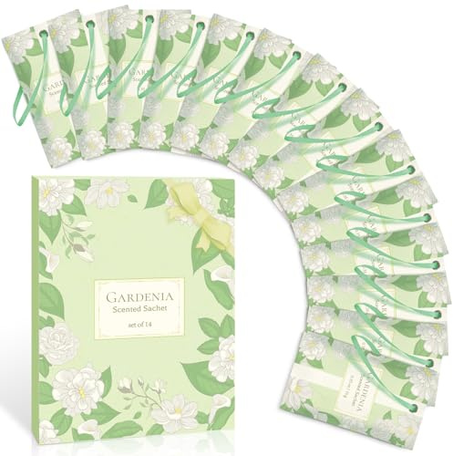 Scent-Hi Sachet Parfumé Gardénia pour Armoires, Sachet Parfumé Armoire, Placards à Chaussures, Salles de Bains, Tiroirs, 14 Sachets