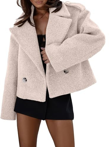 Generisch Trench Coat Femme Courte Veste d'hiver Chaud Mélange de Laine Manteau Tweed Veste Manches Longues Revers Décontracté Blazer Élégant Couleur Unie Parka Manteau Automne Hiver Vêtement