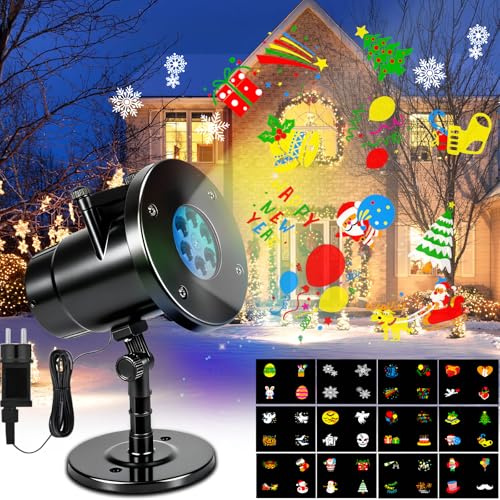 Purpledi Projecteur Noel Exterieur Led, avec 12 Diapositives Lampe, Projecteur Exterieur noel Fête Jardin Éclairage Decoration, Projecteur Exterieur LED Noel Étanche pour Noël Pâques Fête Jardin