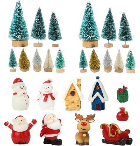 Celebration Directre 26PCS Christmas Miniature Ornament Kits, Mini Xmas Figures Santa Claus Snowman Reindeer Xmas Tree Christmas Resins Ornament for DIY Crafts & Fairy Garden Dollhouse Decoration