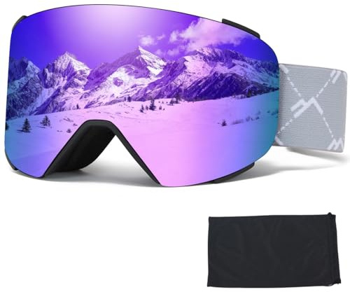 VCOROS Skidglasögon OTG, YH693C snöglasögon justerbara för män kvinnor anti-dimma anti-bländning UV400-skyddshjälm kompatibel för skidåkning, cykling, snowboard (09-REVO lila/svart)