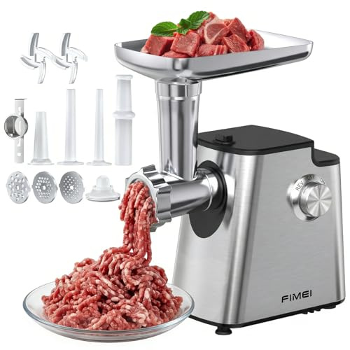 FIMEI Electric Meat Grinder, Meat Mincer with 2 Stainless Steel Blades, 3 Grinding Plates, 3 Sausage Maker, Kibbe Attachment & Cookie Maker, Food Grinder for Home Kitchen
