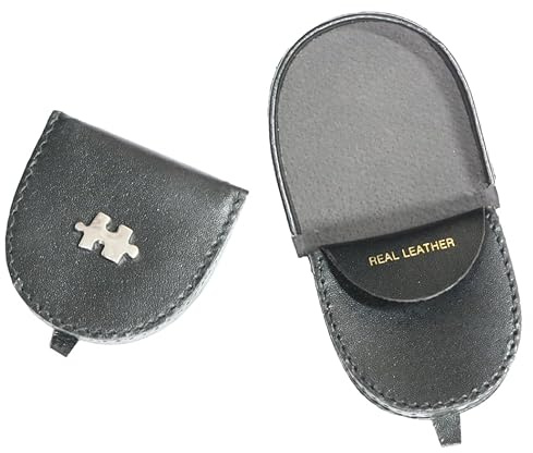 Jigsaw Piece Black Leather Coin Purse – Compact Wallet with 2 Compartments 456